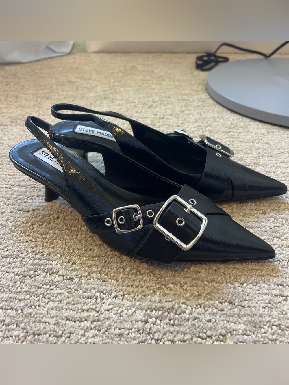 Black Buckle Kitten Slingbacks